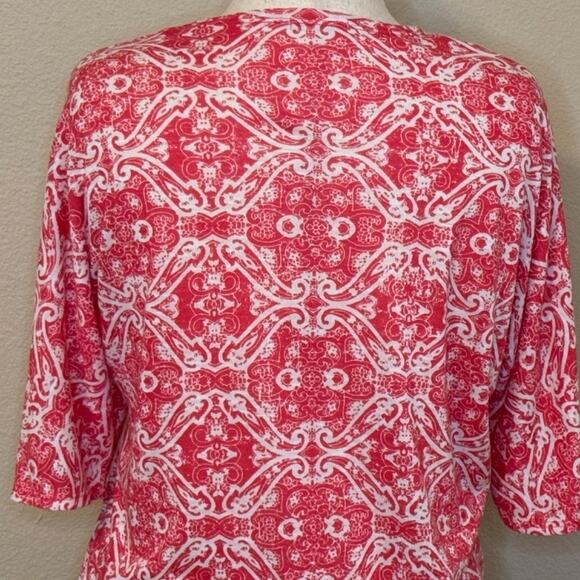 Maurices cardigan coral and white pattered short sleeve open front sweater Sz M - Picture 4 of 9